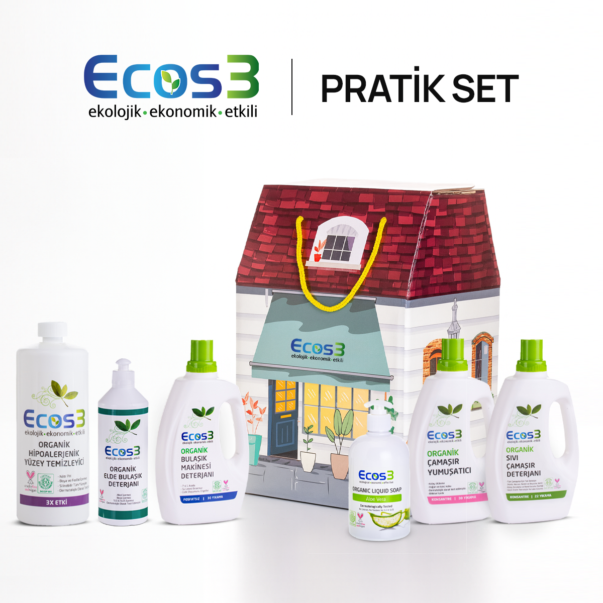 Sertifikalı Organik Pratik Set | 6’lı Doğal Temizlik Seti Deterjan, Yumuşatıcı, Sabun ve Yüzey Temizleyici