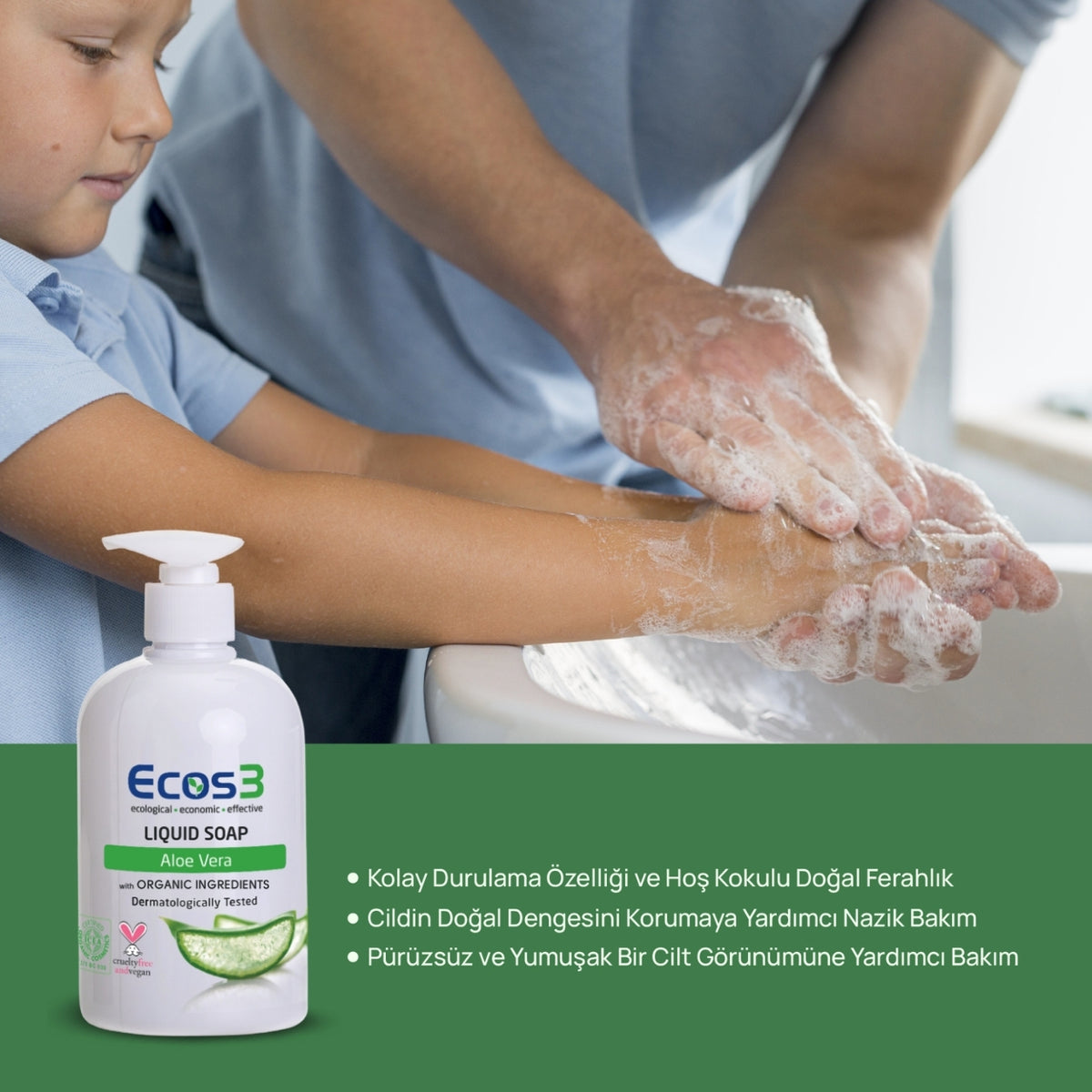 Ecos3 Organik İçerikli Sıvı Sabun – Aloe Vera 500 mL