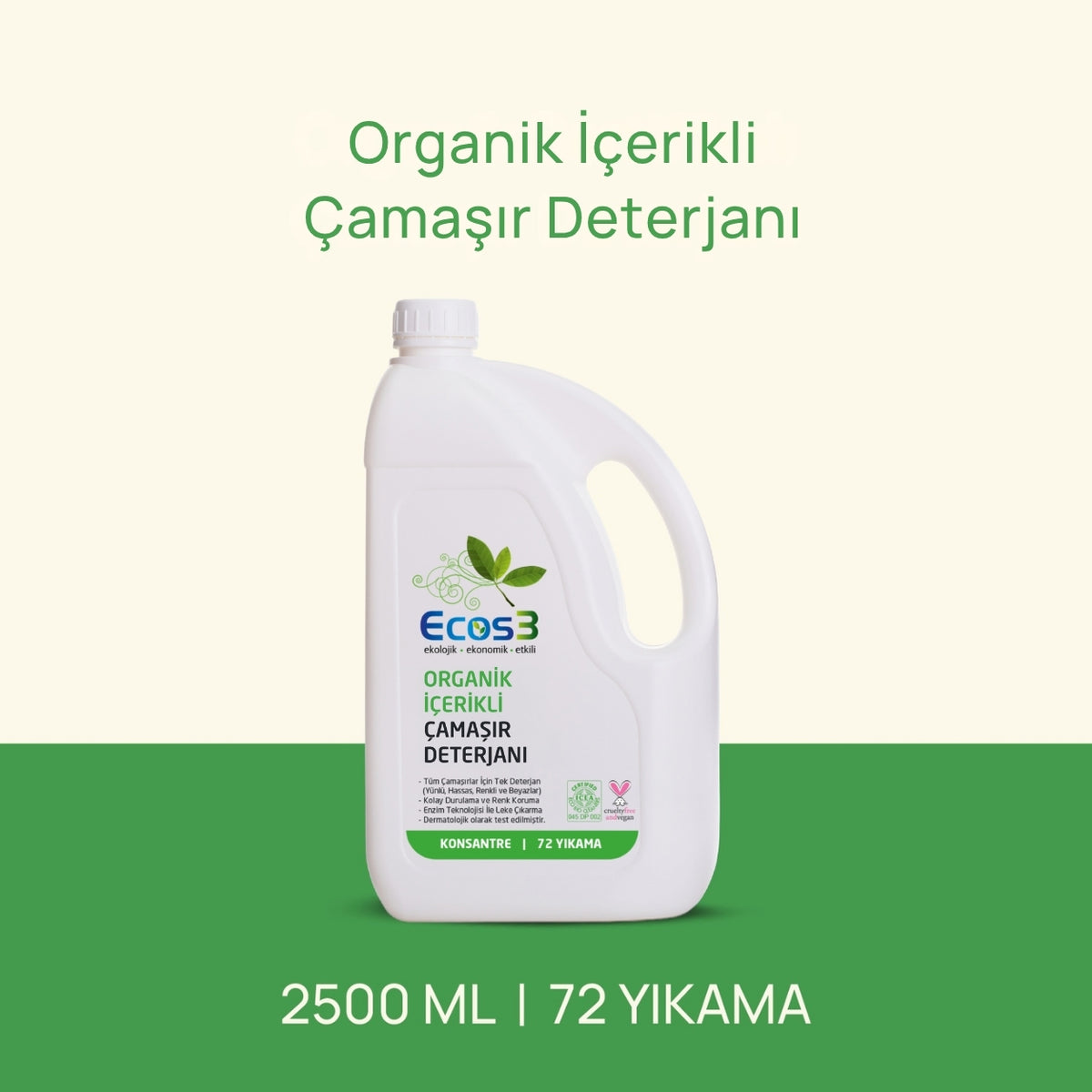 Ecos3 Organik İçerikli Çamaşır Deterjanı 2,5 L (72 Yıkama)