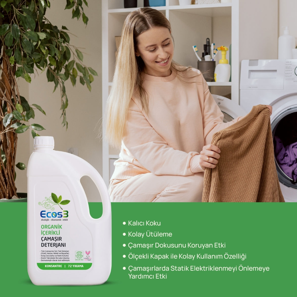 Ecos3 Organik İçerikli Çamaşır Deterjanı 2,5 L (72 Yıkama)