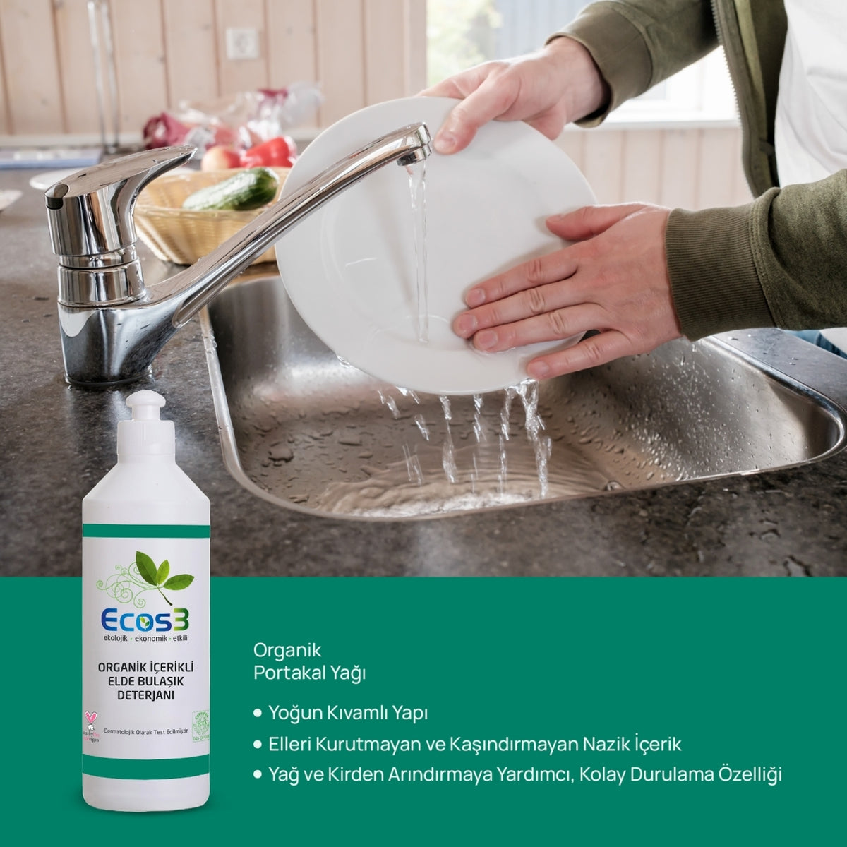 Ecos3 Organik İçerikli Elde Bulaşık Deterjanı 500 mL