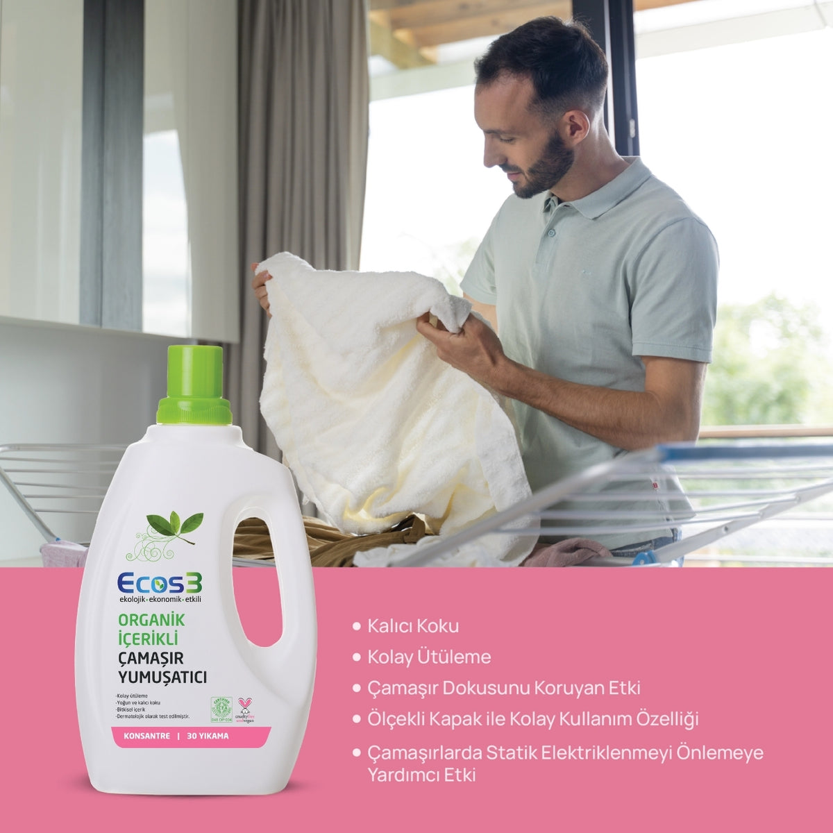 Ecos3 Organik İçerikli Çamaşır Yumuşatıcı 750 mL (30 Yıkama)
