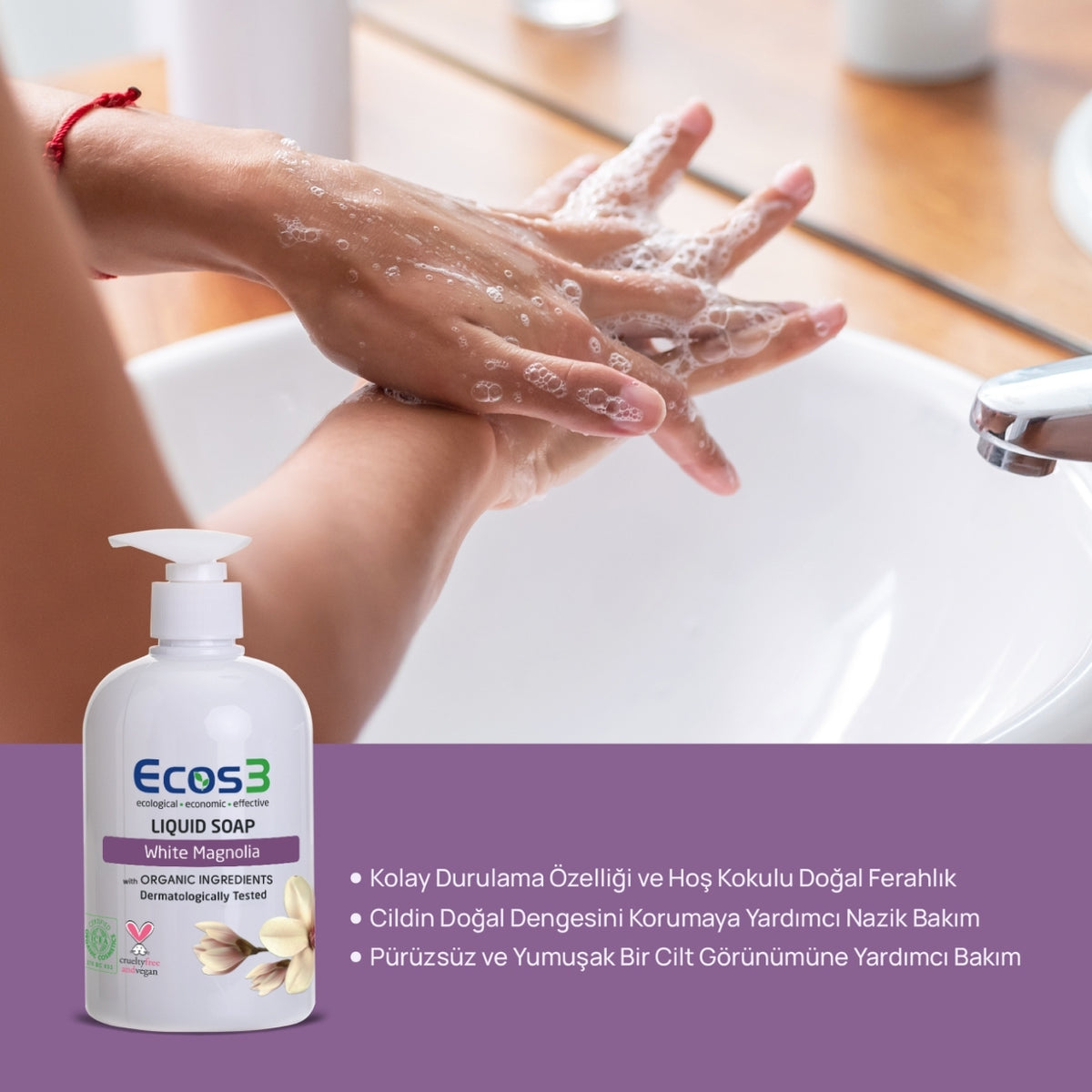 Ecos3 Organik İçerikli Sıvı Sabun – Beyaz Manolya 500 mL