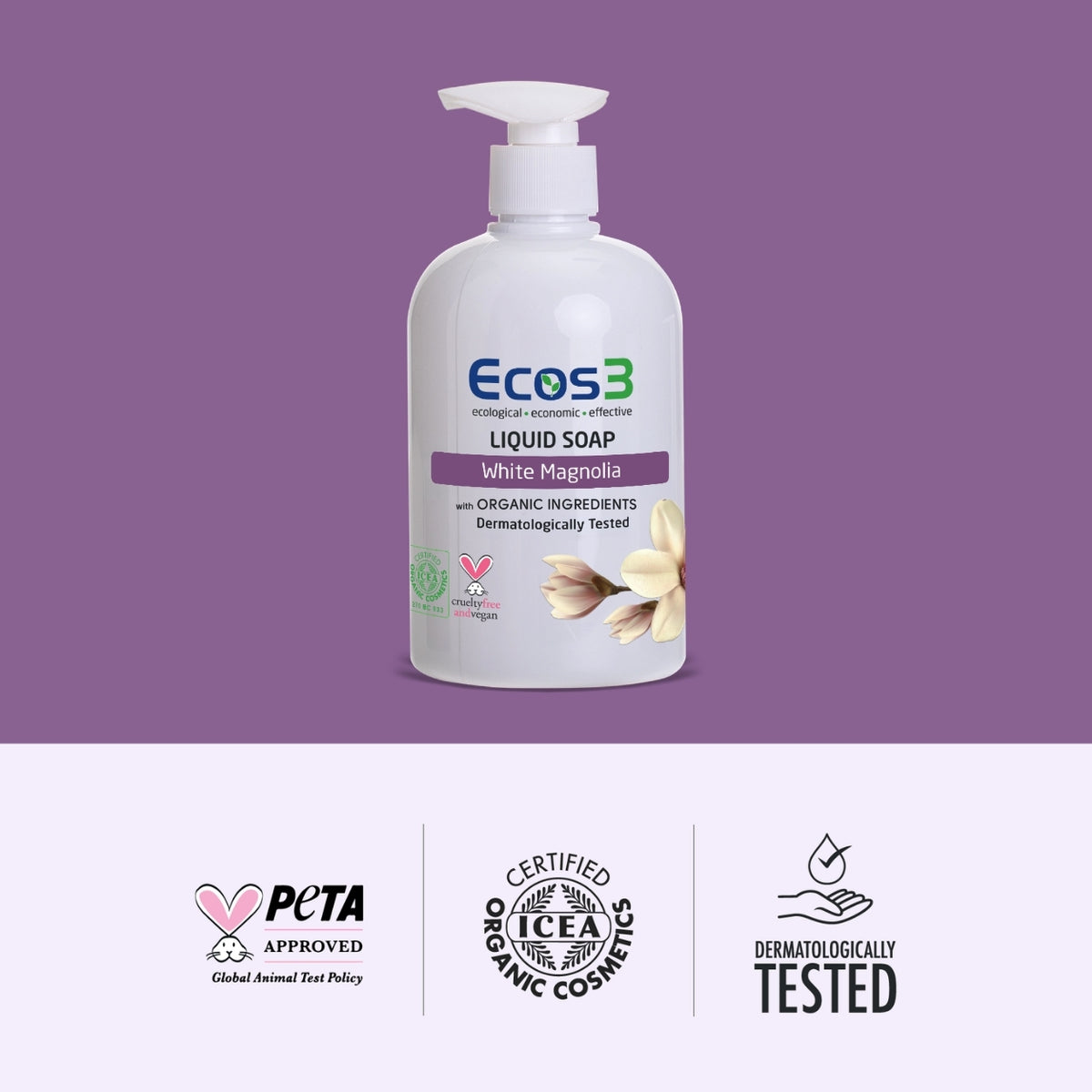 Ecos3 Organik İçerikli Sıvı Sabun – Beyaz Manolya 500 mL