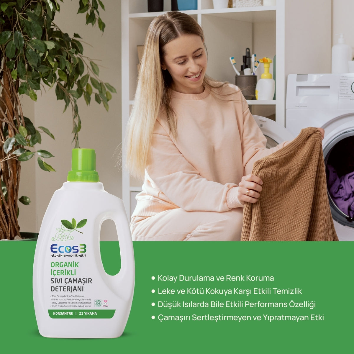 Ecos3 Organik İçerikli Çamaşır Deterjanı 750 mL (22 Yıkama)