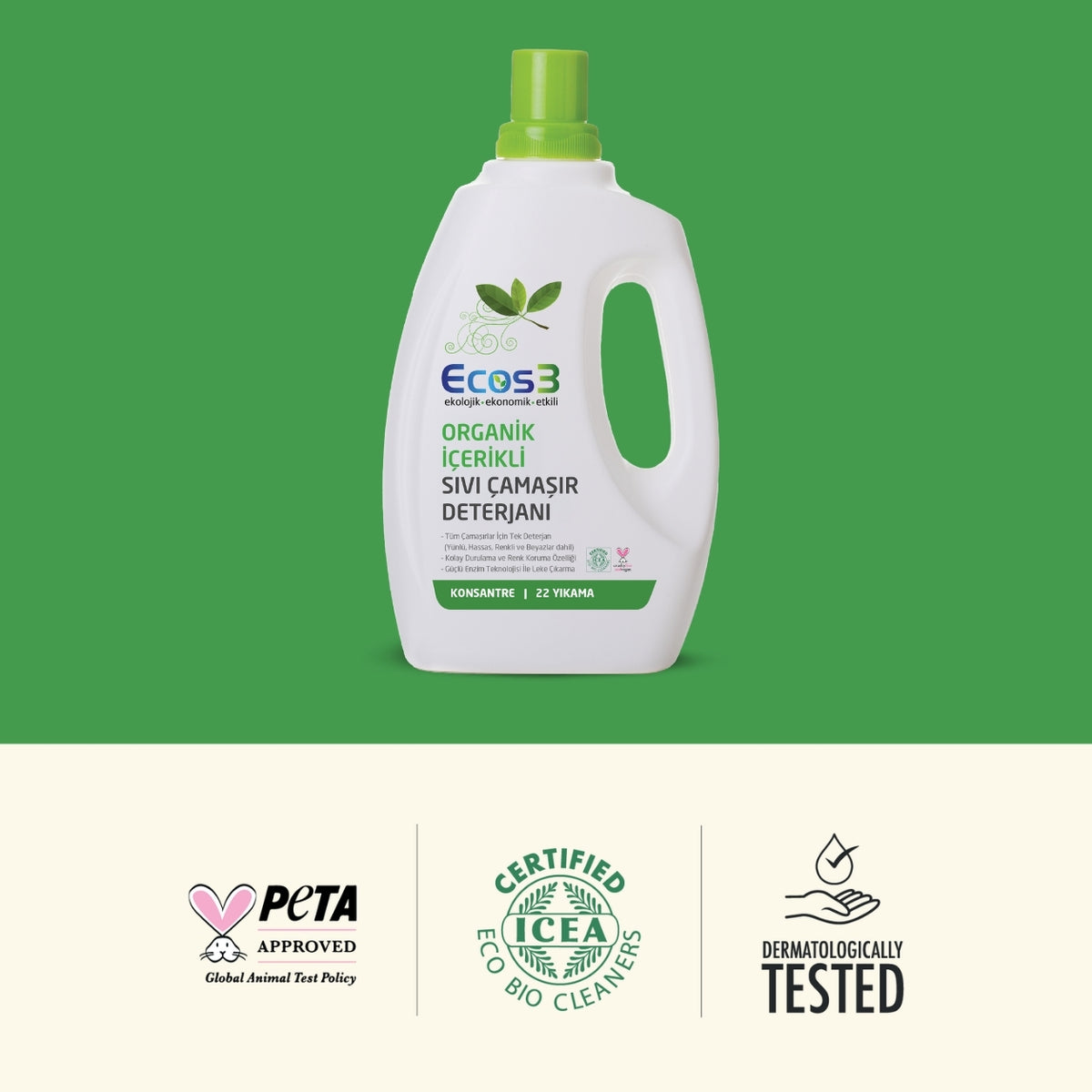 Ecos3 Organik İçerikli Çamaşır Deterjanı 750 mL (22 Yıkama)