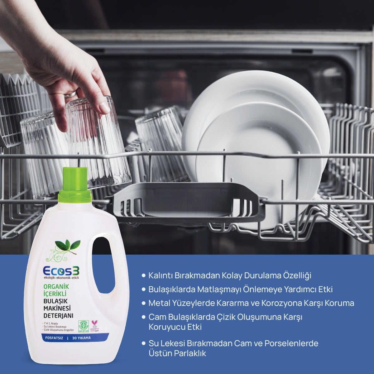 Ecos3 Organik İçerikli Bulaşık Makinesi Deterjanı 750 mL (30 Yıkama)