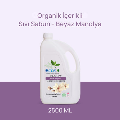 Ecos3 Organik İçerikli Sıvı Sabun – Beyaz Manolya 2,5 L