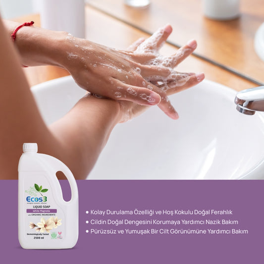 Ecos3 Organik İçerikli Sıvı Sabun – Beyaz Manolya 2,5 L