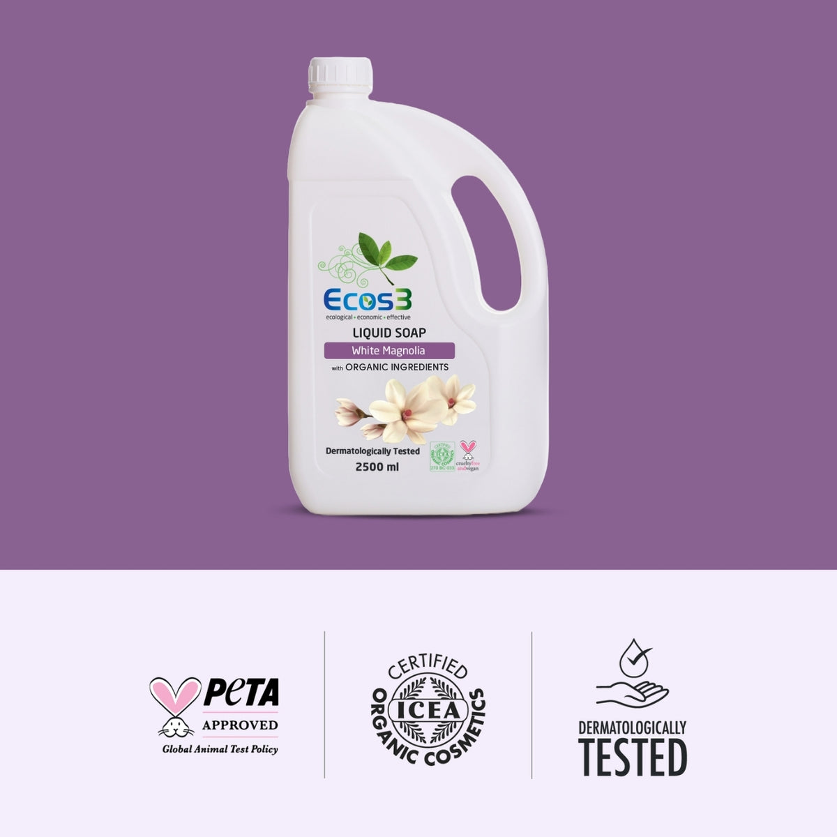 Ecos3 Organik İçerikli Sıvı Sabun – Beyaz Manolya 2,5 L
