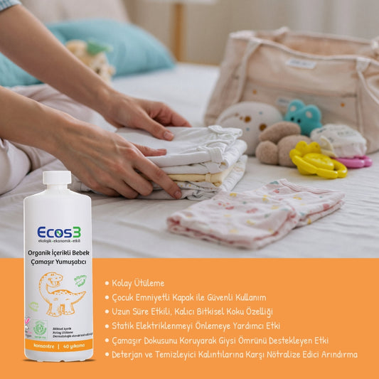 Ecos3 Organik İçerikli Bebek Çamaşır Yumuşatıcı 1000 mL (40 Yıkama)